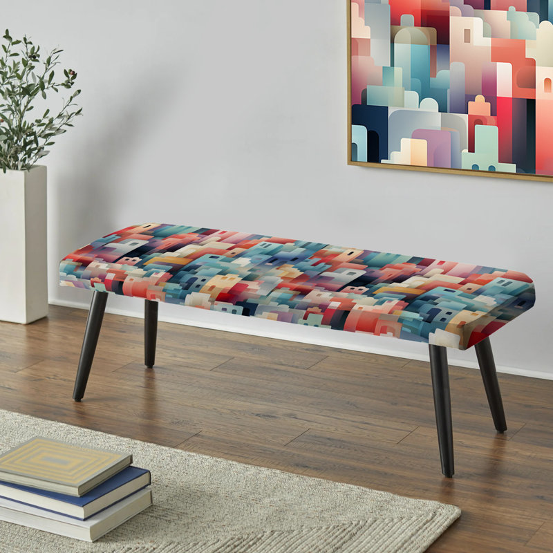 Motif géométrique de couleurs pastel Skylines - banc noir rembourré géométrique