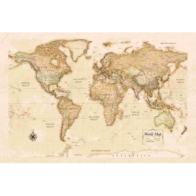 Carte du monde sépia - impression sur toile tendue