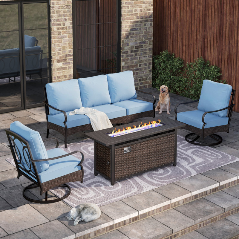 5 - Person Patio Conversation Set With Swiveling Lounge Chairs, Blue