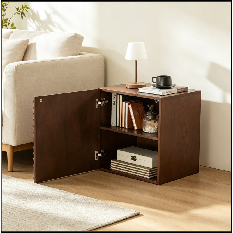 Table d'appoint en bois avec armoire, Brun