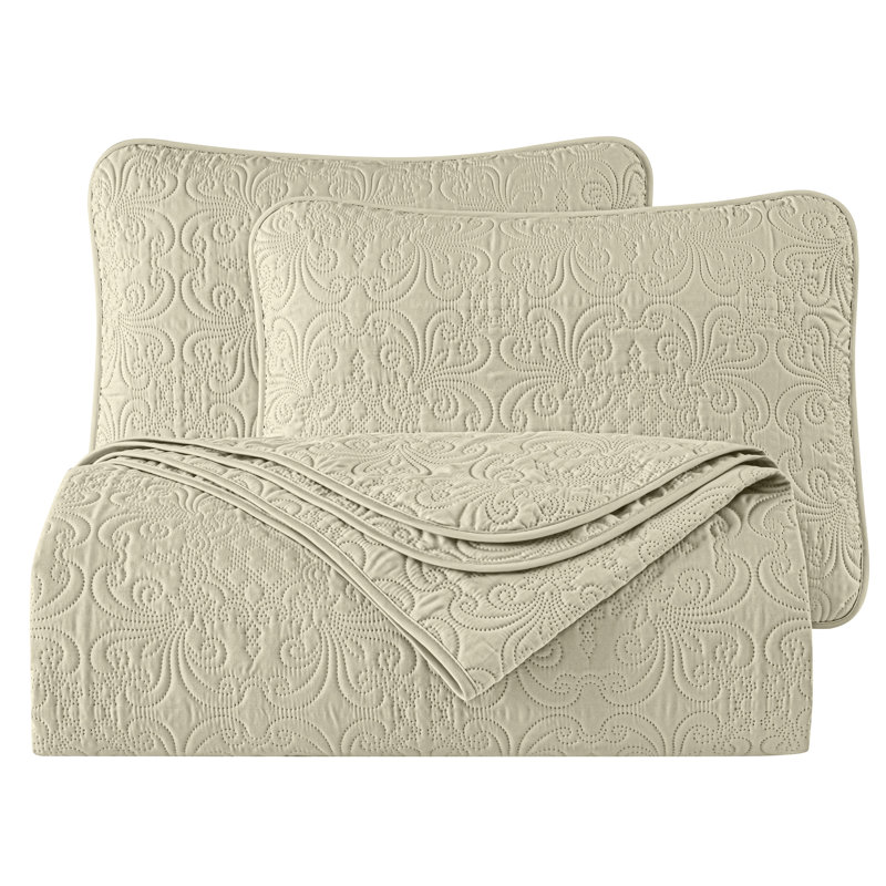 Luca 3-Piece Lightweight Microfiber Oversized Bedspread Set, Beige, Queen Coverlet/Bedspread + 2 Standard Shams