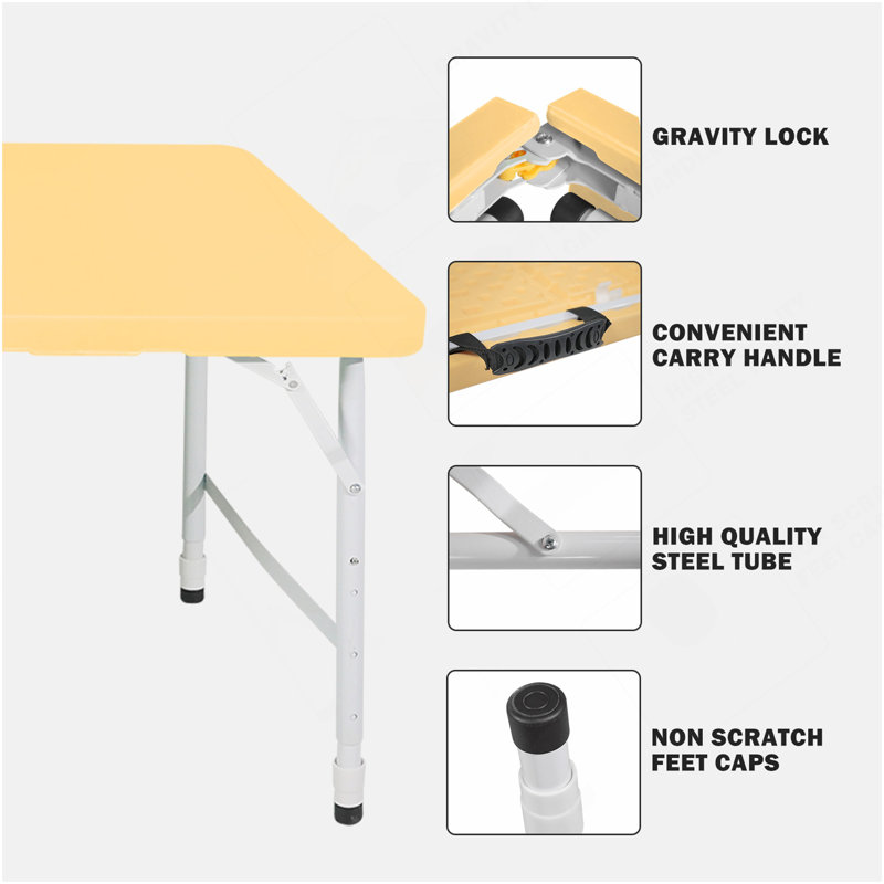 Table pliante portative jaune pâle 4Tt, Jaune clair / blanc