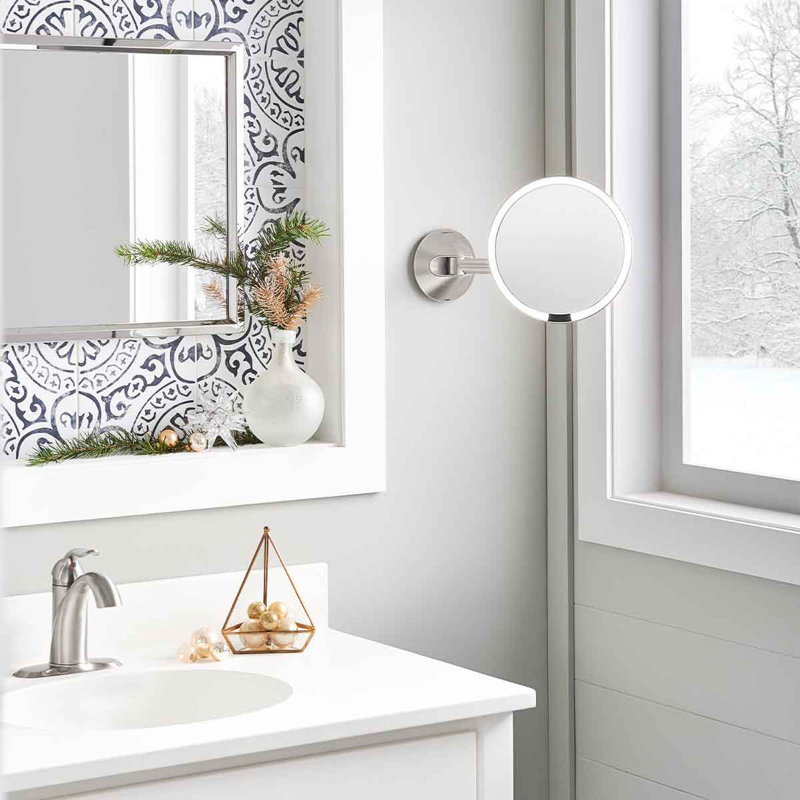 Simplehuman 8" Hard Wired Lighted Sensor Wall Mount Mirror, Brushed Nickel