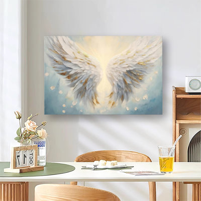 Angel Wings Painting Wall Art, White Angel Wings Wall Decor, Religious Angels Wall Art for Living Room Ready To Hang