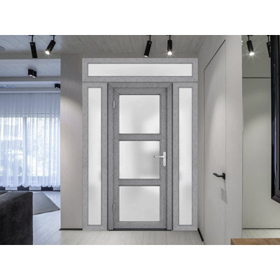 Façade extérieure avant porte en verre givré Fibre de verre givré / Manux 8552 noir mat / Portes d'entrée commerciales et résidentielles de bureau - l 36 po x H 80 po - Gauche