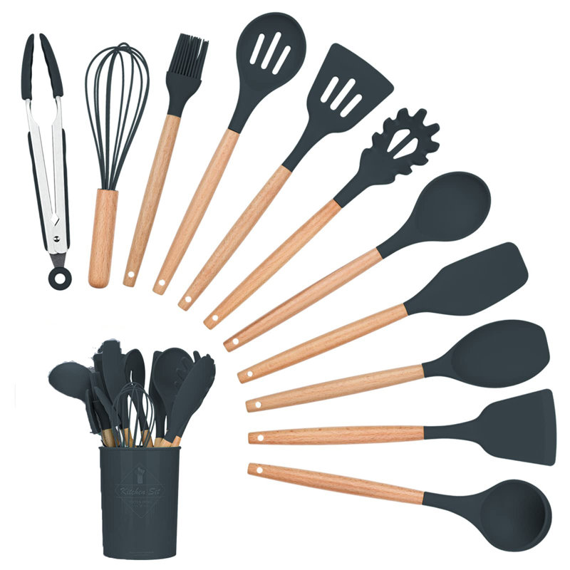 Silicone Cooking Utensils Kitchen Utensil Set, 12 Pieces, Grey