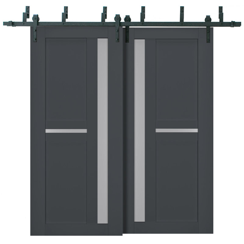 Portes coulissantes de placard de style grange avec verre dépoli Veregio 7288 Anthracite, rails robustes de 2 m, ensemble de quincaillerie, portes de placard de chambre en bois massif - 60 x 84 (2 x 30 x 84)
