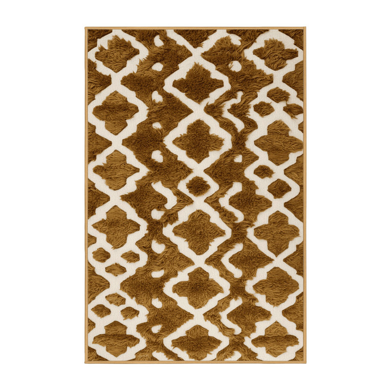 Machine Washable Trellis Brown Area Rug, Rectangle 7' x 9'