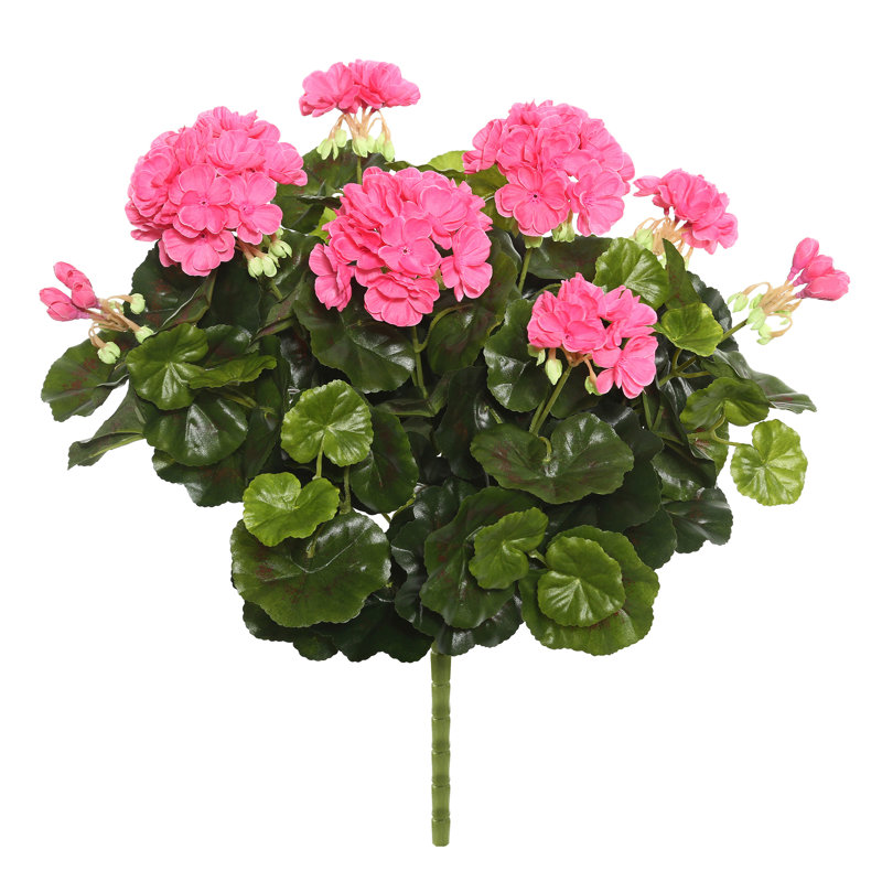 17.5" Artificial Polyester Geranium Bush, Pink