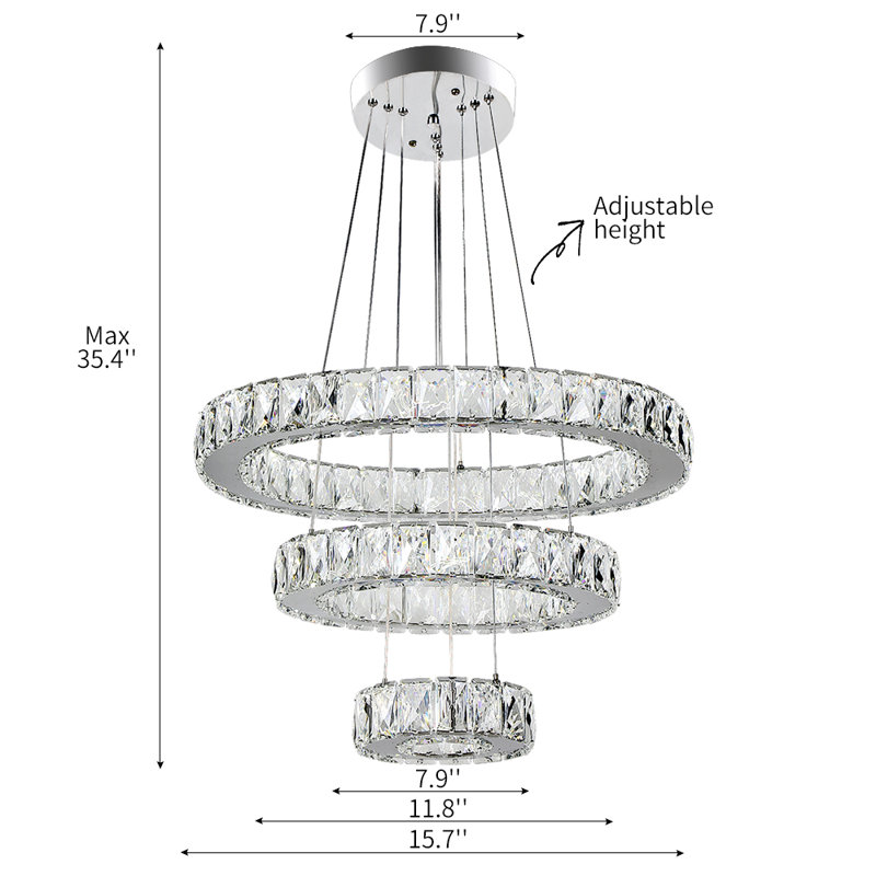 Lustre spectaculaire à 3 lumières DEL avec détails en cristal Altus