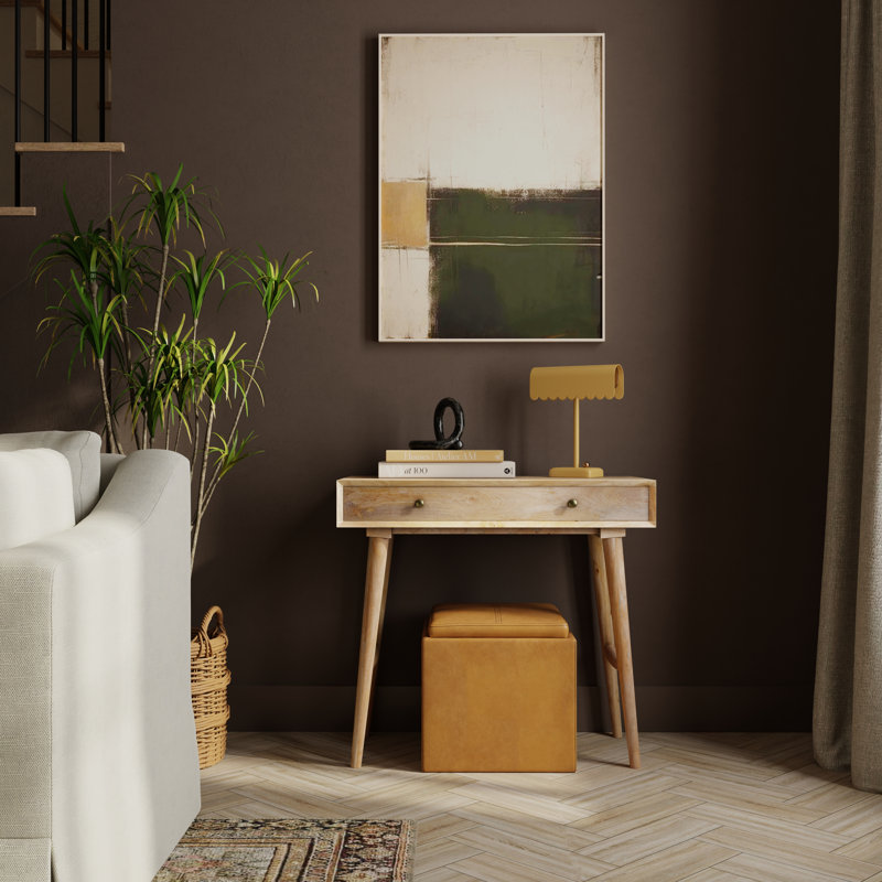 Bureau d'écriture en bois massif Alann avec prises intégrées / USB, Wheatfield, Champ de blé