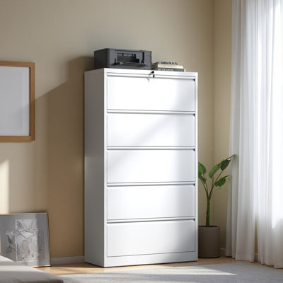 5 Drawer Metal Lateral File Cabinet , Filing Cabinet With Lock, Lockable File Cabinet For Home Office, Locking Metal File Cabinet For Legal/Letter/A4/F4 Size