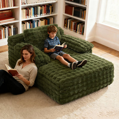 Oversized Chaise Lounge Chair, Comfy Reading Chair, Boneless Chaise Sofa Recliner Bed Sleeper Couch With Wide Pillow Armrest For Living Room, Bedroom by Mercer41