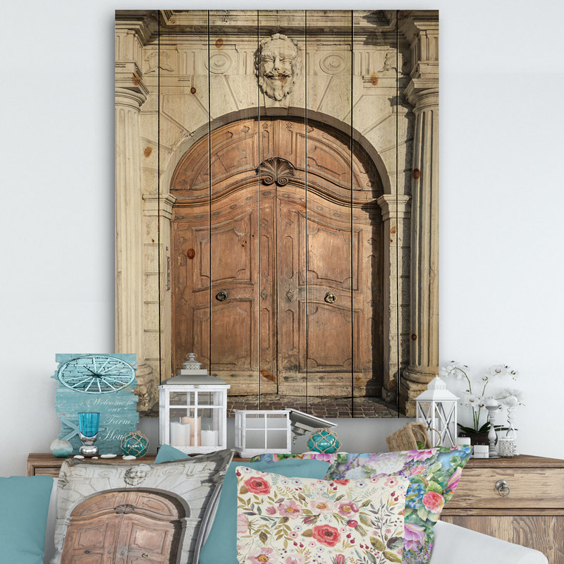 Porte du palais médiéval arqué - Impression sur bois, H 40 po x l 30 po x P 1,5 po