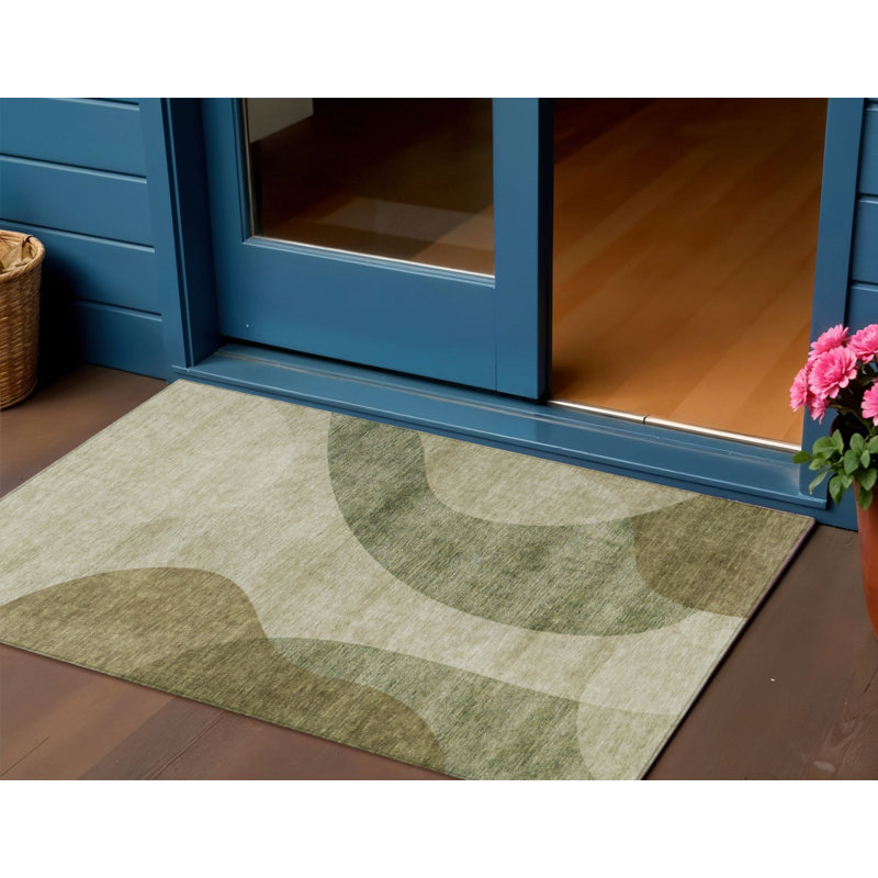 3' X 5' Beige And Chocolate Abstract Washable Indoor Outdoor Area Rug