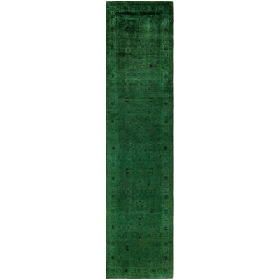 Tapis de couloir vert unique en laine 3 pi 1 po x 13 pi Huckstep