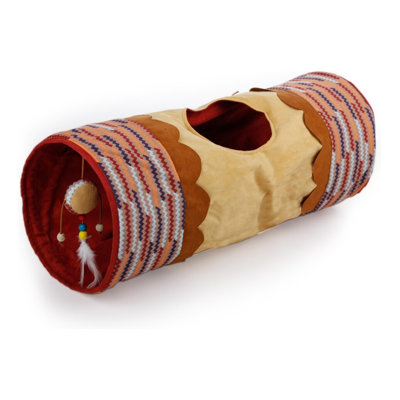 Tunnel de jeu pliable pour chats d'intérieur avec trou d'observation et jouet à frapper suspendu