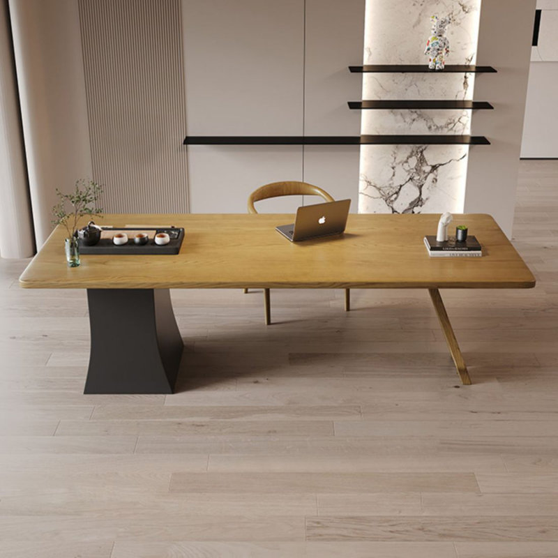 Bureau de direction rectangulaire en bois massif brun clair avec tiroirs, Oui, 29,53 po H x 62,99 po L x 23,62 po P