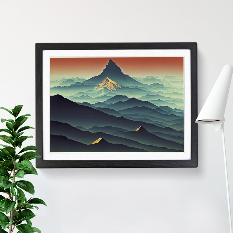 Dynamic Mountain Sunset 1 Piece Single Picture Frame Painting, 34cm H x 46cm W x 2cm D, Black