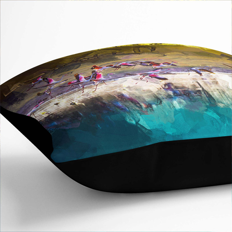 Flamingos Taking Flight in Abstract Cushion with Filling, 40cm H x 40cm W x 15cm D, Black