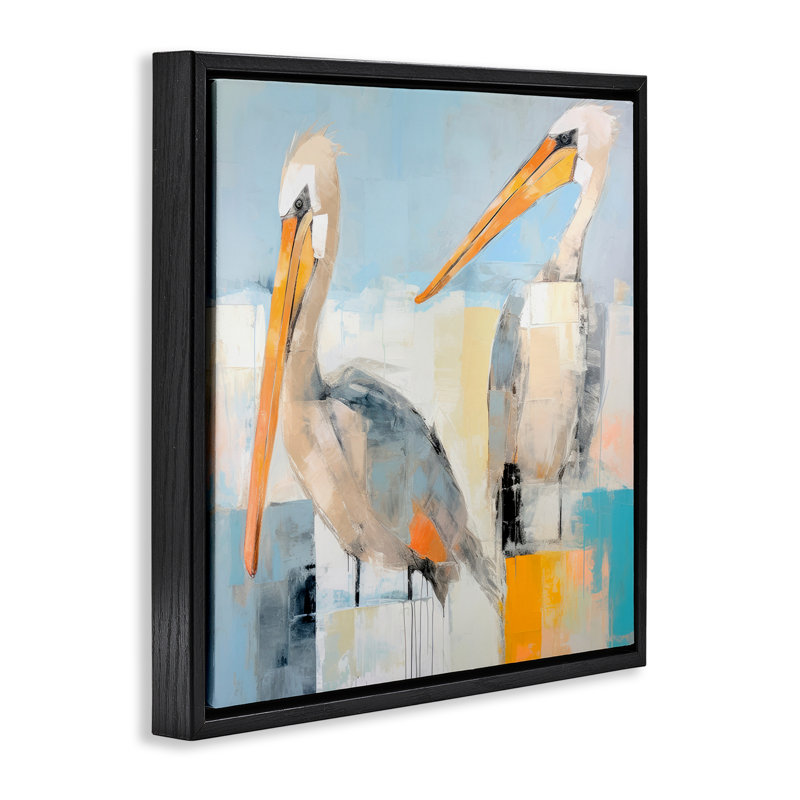 "Pelicans", art mural encadré par Irena Orlov, Cadre flottant noir de jais, H 18 po x l 18 po