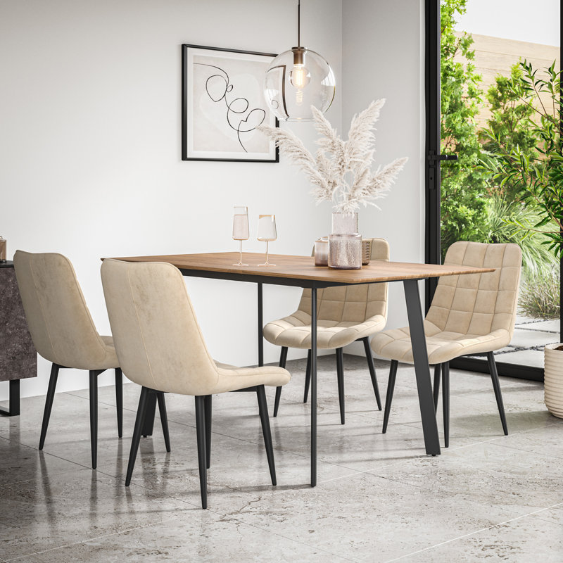 Danyll 6 - Person Dining Set, Oak/Black/Beige