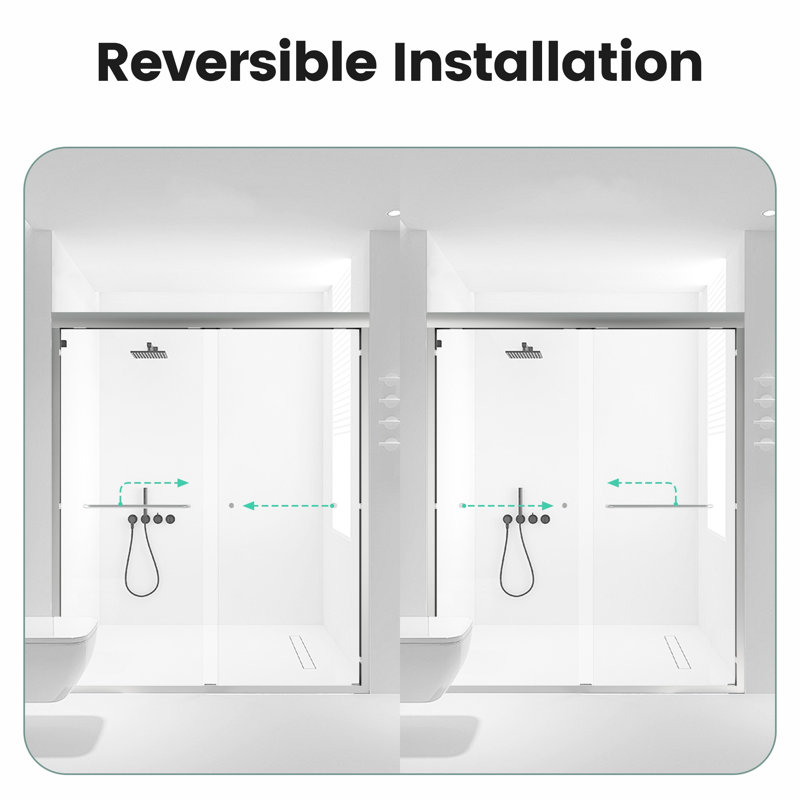 Double Bypass Tempered Glass Shower Door, 6Mm, , Robust Structure 72" H Sliding 56"-60" W, Glass, Bathroom Partition, Chrome