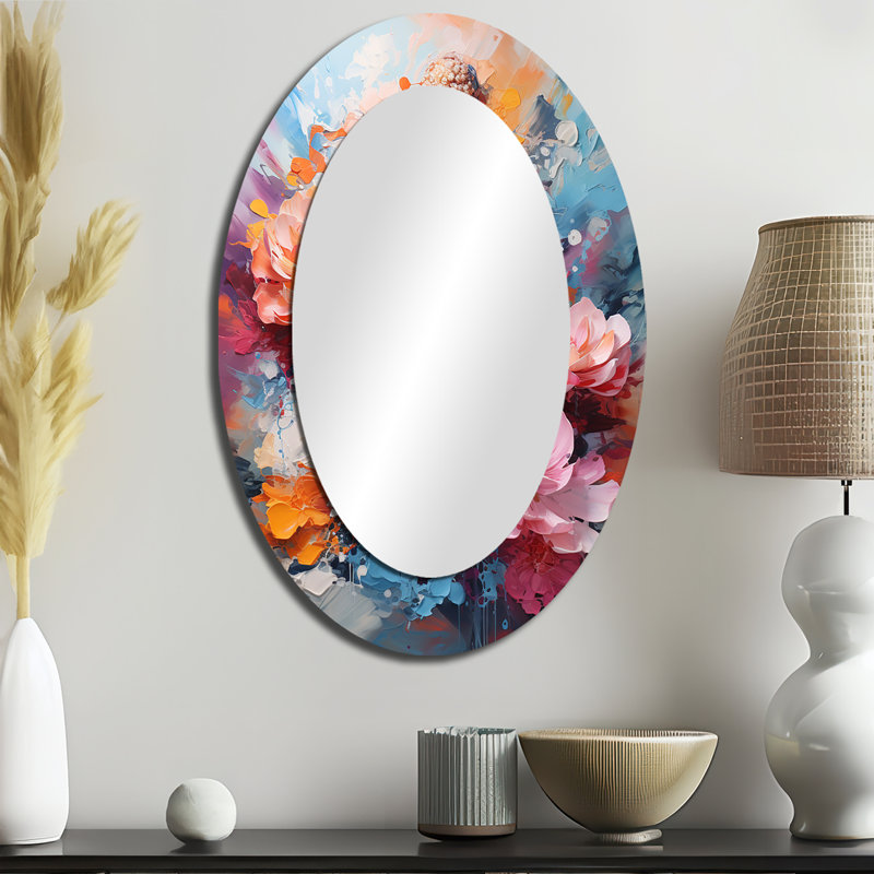 Bouddha floral en méditation II - miroir mural ovale traditionnel, 36 po x 24 po