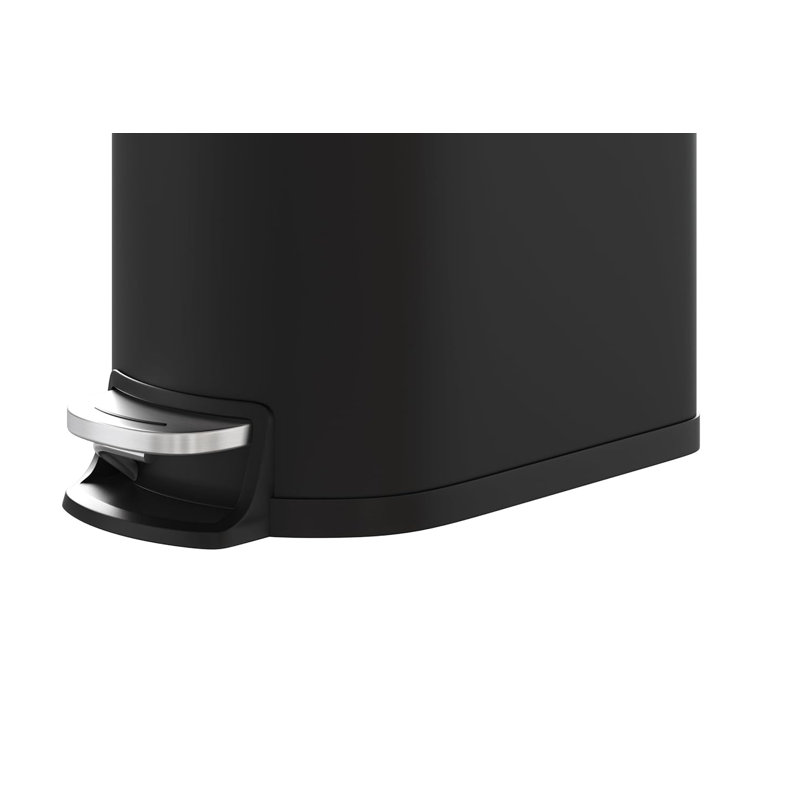 13 gal / 50 L Metal Kitchen Trash Can with Lid, Slim Rustproof Garbage Can, Large Step-on Trash Bin with Inner Bucket, Rear Handle, Soft Close Lid, Black