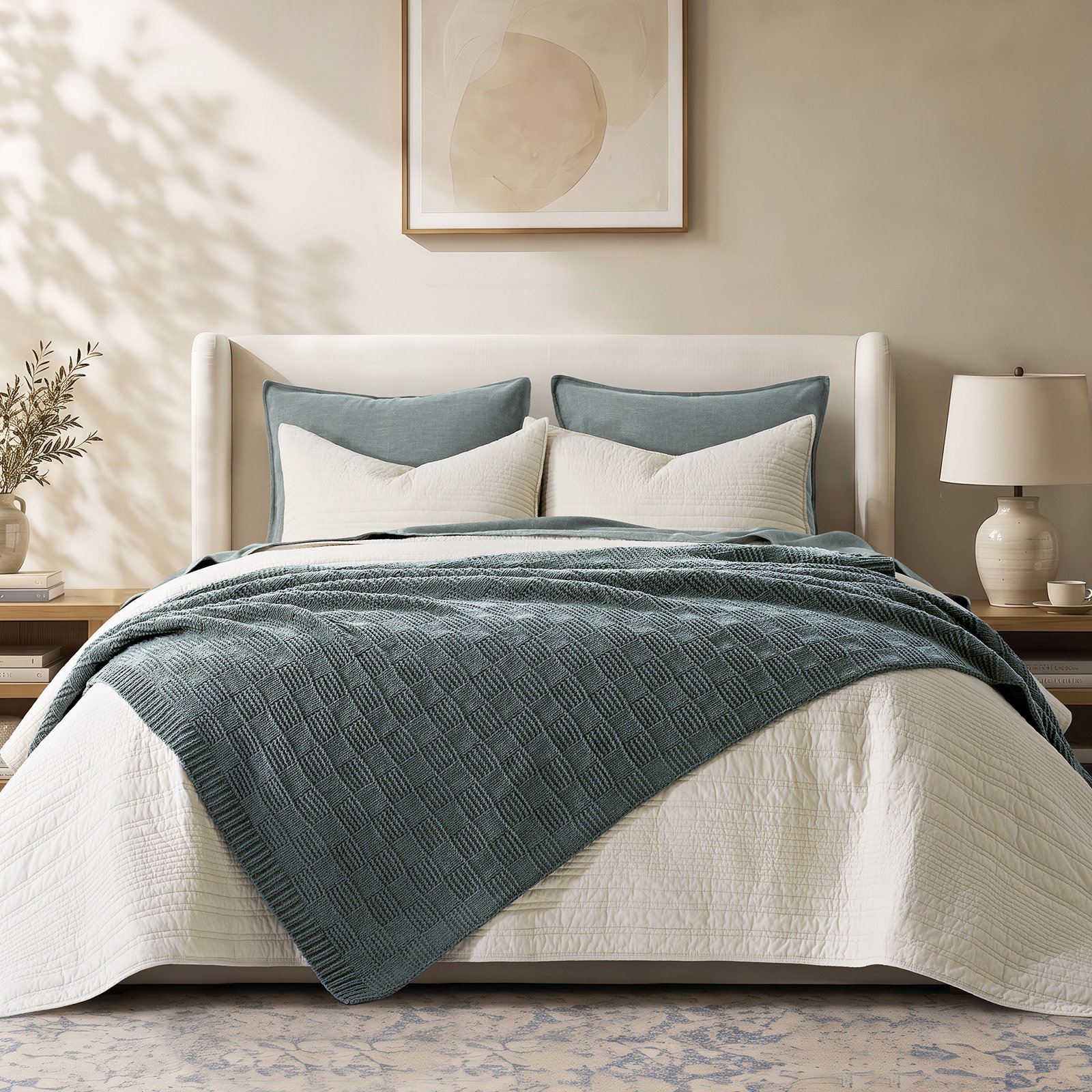 Checkered Weighted Knit Throw Blanket, 60" X 80", Stormy Blue