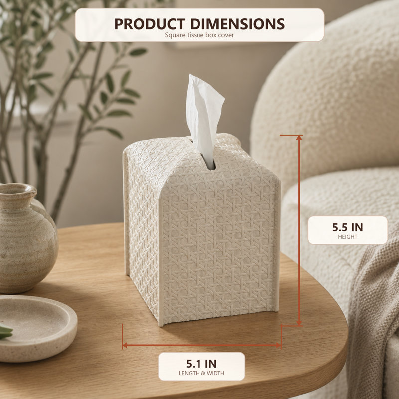 Housse pour boîte à mouchoirs en cuir de style rotin, Blanc