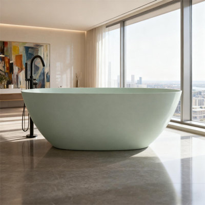 Baignoire de trempage autoportante en résine solide de 65 po avec trop-plein et bonde escamotable, vert turquoise, Casainc
