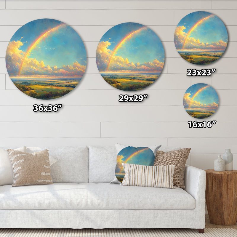 «Rainbow After The Rain II», art mural rond en métal arc-en-ciel, impression d'art traditionnel bleu, H 36 po x l 36 po