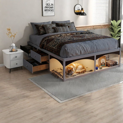 Lits avec rangement, plateforme en bois aggloméré très grand, chambre à coucher moderne