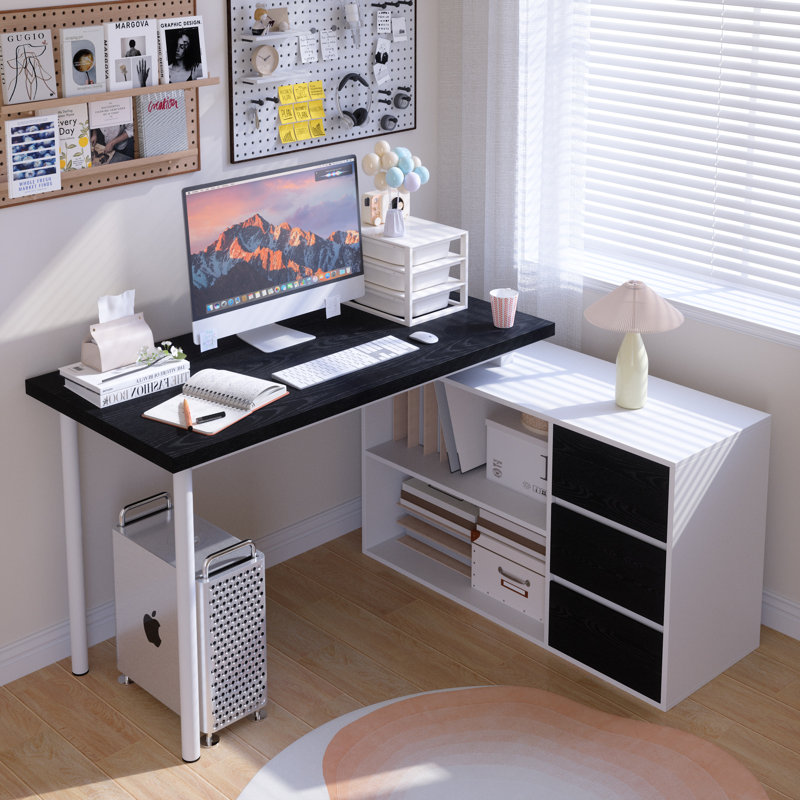 Luitgard 53'' W L-Shaped Writing Desk, Black/White