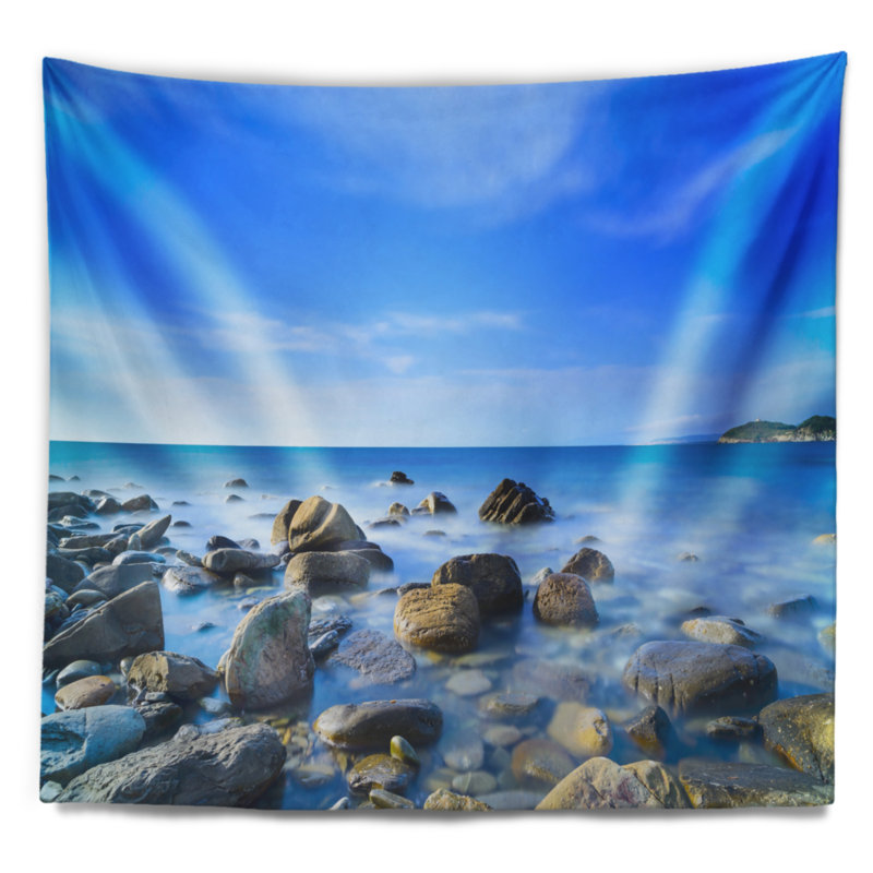 Tapisserie «Seashore Baratti Bay Rocks in Waters at Sunset», H 78 po x l 92 po