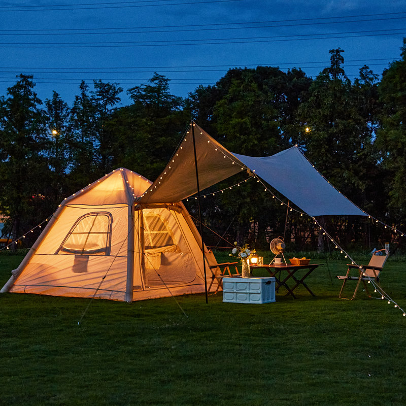 2-4 Person Inflatable Camping Tent With Removable Canopy, 4-Season Waterproof Glamping Tent With Quick Setup, Beige, Beige