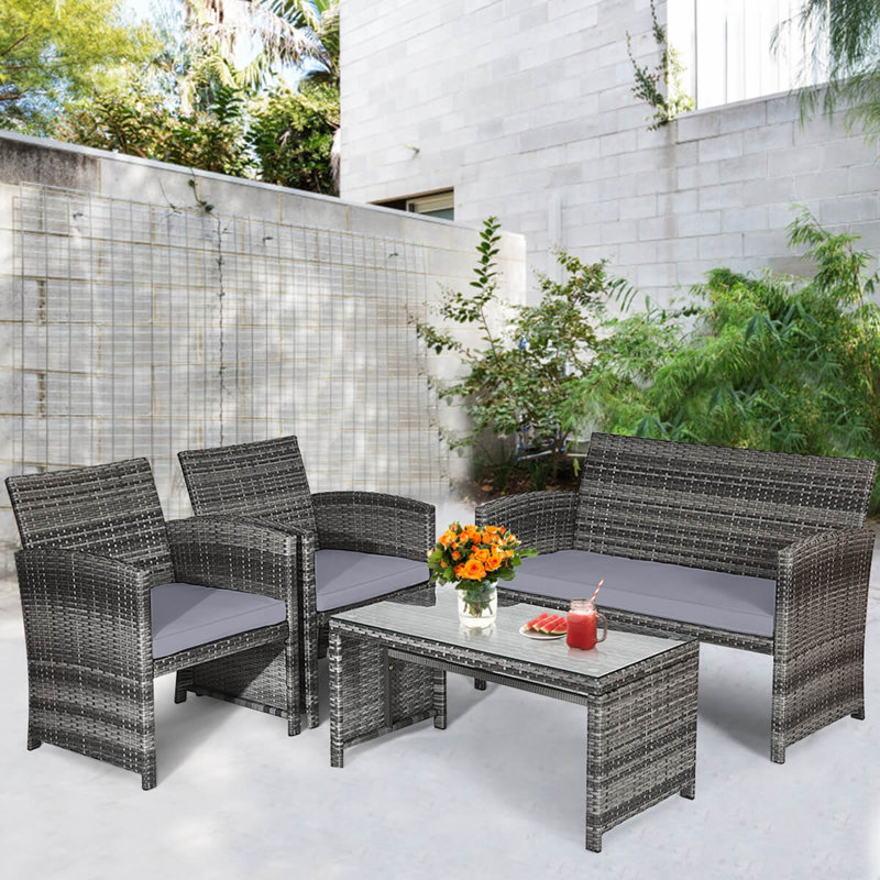 Ensemble de meubles de patio en rotin 4 pièces