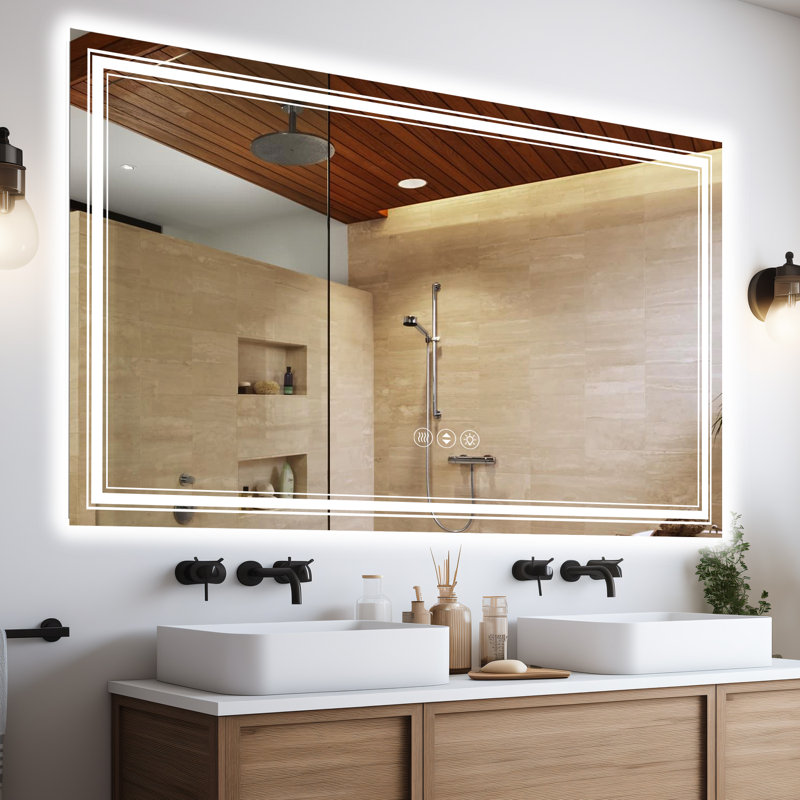 Frameless LED Bathroom Mirror,Smart Mirror, 60" x 36"