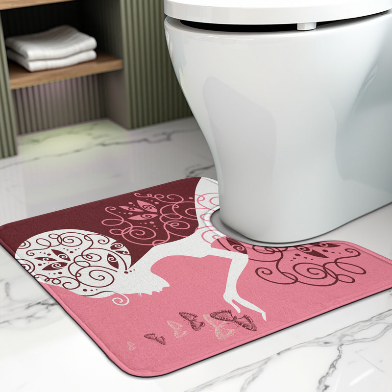 East Urban Home Pink Toilet Mat U-Shape Bathroom Rug 20