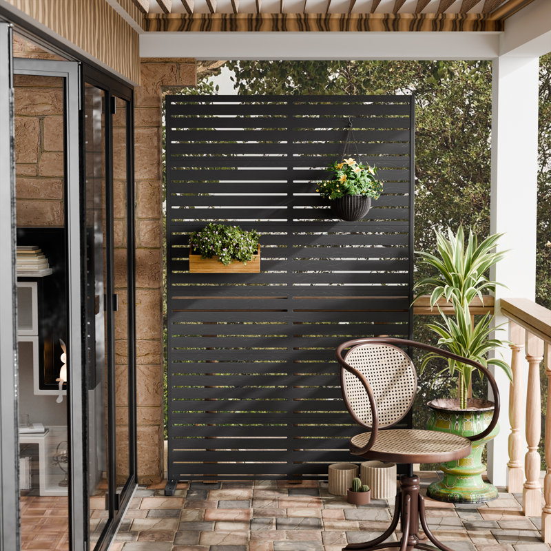 72"H Outdoor Privacy Screen Fence - 6-Panel Weather-Resistant HDPE Room Divider, Windproof Heavy Duty Freestanding Partition with Ground Stakes for Patio, Garden, Backyard, Balcony - Black