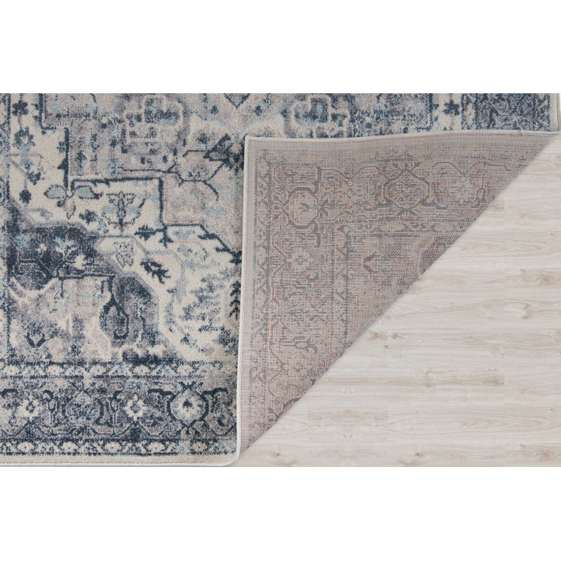 Tapis oriental bleu / gris, Rectangle 2 pi 7 po x 4 pi 11 po