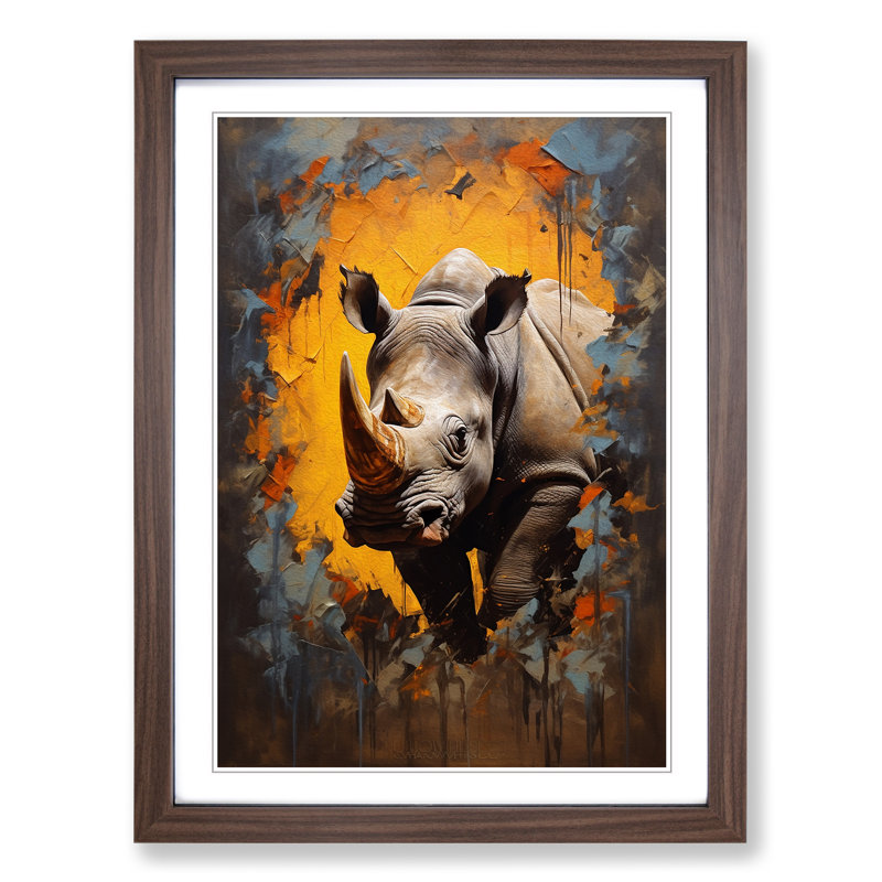 Rhino Contemporary - Framed Print, Walnut Framed, 64cm H x 46cm W x 2cm D