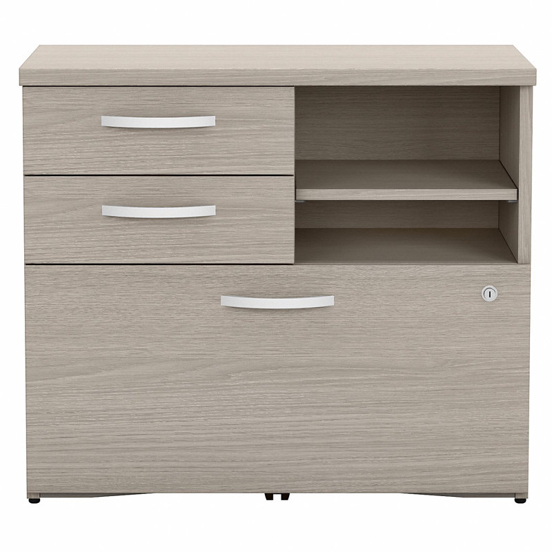Bush Business Furniture Studio C Ringold Office Storage Cabinet with Drawers and Shelves, Sand Oak