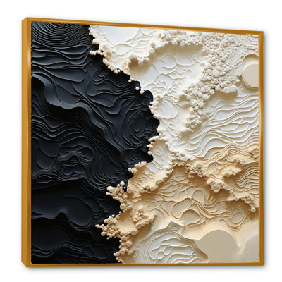 Abstrait crème et noir liquide, reproduction d'art sur toile côtière