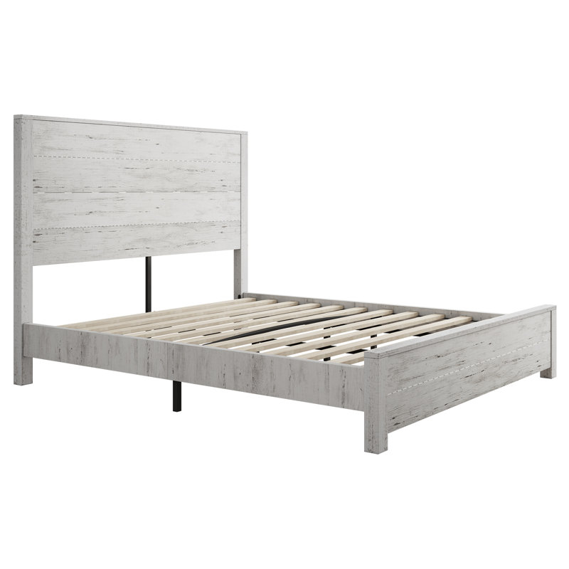 Antique White Pine Wood Queen Bed Frame with Headboard