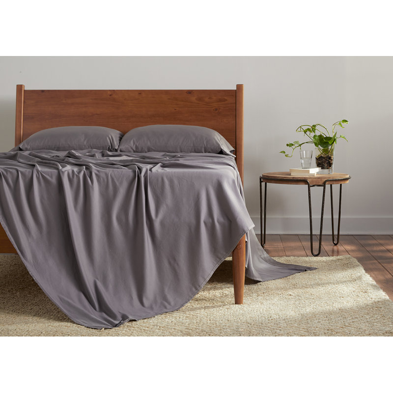 Gray Twin Cotton Solid Sheet Set