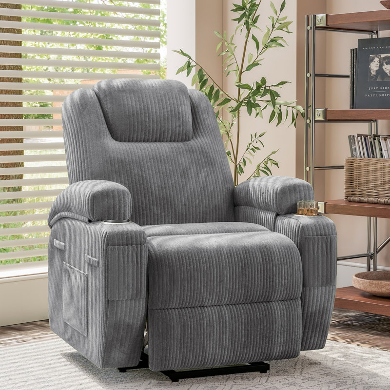 Fauteuil inclinable électrique avec massage Power Lift, Velours côtelé gris
