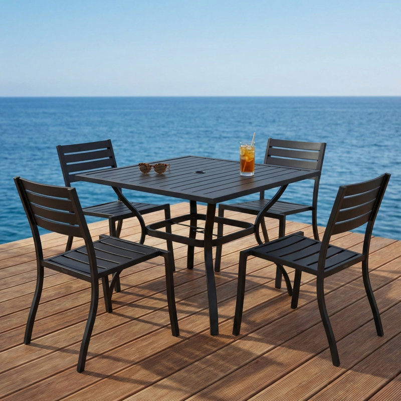 Metal Steel Bar Patio Dining Table, Square Backyard Small Dining Table, Black
