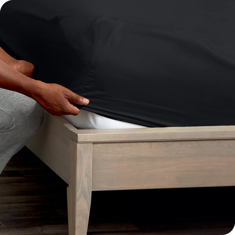 Dual Side Pocket Microfiber Fitted Sheet, Twin XL Fitted Sheet, Black